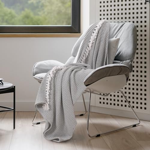 SASHAA WORLD Chevron Delight | Grey Ivory Versatile Cotton Throw Blanket | Ideal for Living Room, Sofa, Bed and Chair | 160X130 Cm - Image 2