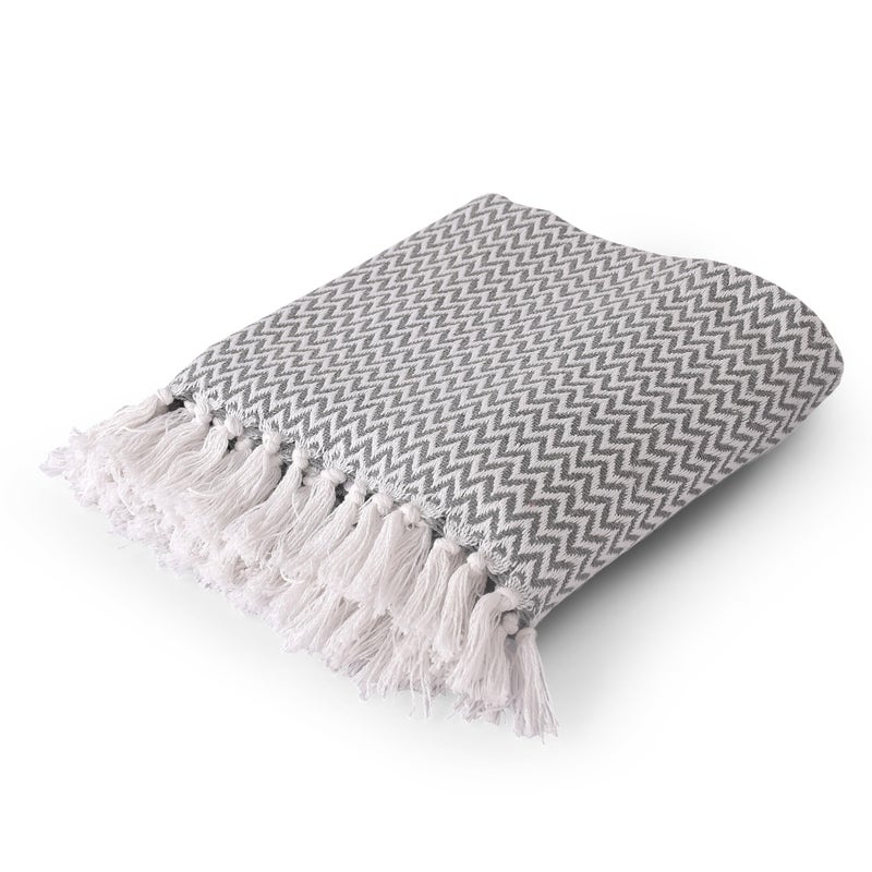 SASHAA WORLD Chevron Delight | Grey Ivory Versatile Cotton Throw Blanket | Ideal for Living Room, Sofa, Bed and Chair | 160X130 Cm - Image 4
