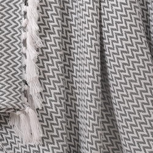 SASHAA WORLD Chevron Delight | Grey Ivory Versatile Cotton Throw Blanket | Ideal for Living Room, Sofa, Bed and Chair | 160X130 Cm - Image 3