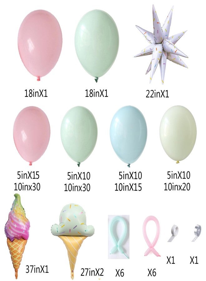 UAEYW Ice Cream Balloon Arch Garland Kit,160Pcs Pastel Pink Green Yellow Blue Balloons with Ice Cream Foil Balloons for Kids Girls Birthday Baby Shower Candyland Sweet One Two Sweet Party Decorations - Image 2