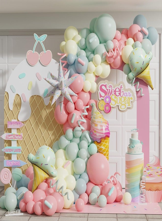 UAEYW Ice Cream Balloon Arch Garland Kit,160Pcs Pastel Pink Green Yellow Blue Balloons with Ice Cream Foil Balloons for Kids Girls Birthday Baby Shower Candyland Sweet One Two Sweet Party Decorations - Image 1