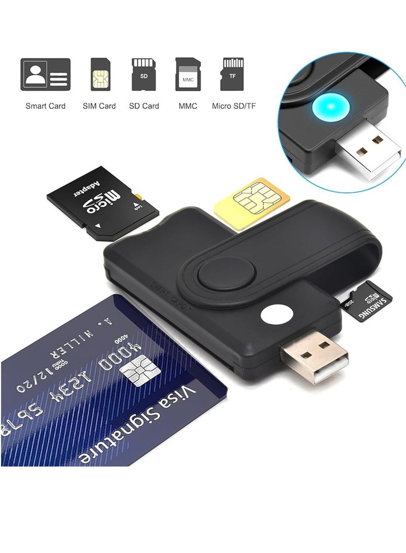 USB 2.0 Smart Card Reader, High Capacity 5 in 1 Adapter for SIM, SD, TF, ID, IC Cards, Compatible with Windows, Linux/Unix, MacOS X, Efficient and Reliable Data Reader - Image 2