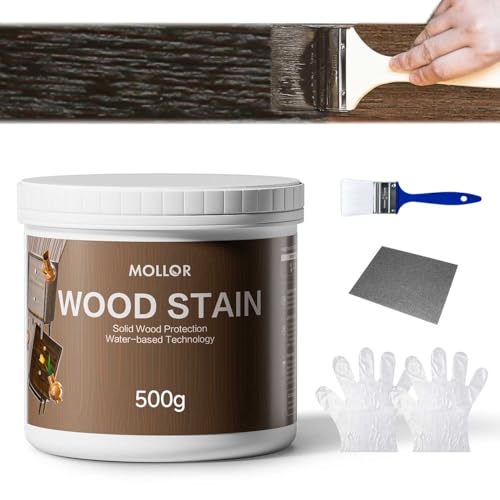 MOLLOR Wood Stain 16 Oz Water Based Wood Stain and Sealer in One No Priming No Top Coat Required Fast DryingLow OdorNonToxic Perfect for Indoor and Outdoor Furniture Black Walnut with Tools - Image 1
