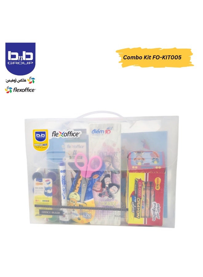 FLEXOFFICE Combo drawing set in a polypropylene box, with a coloring book, crayon, watercolors, one set of pencils, pencil case, scissors, highlighter, whiteboard marker, ruler accessories, luxury portable drawing supplies set, safe and high-quality drawing tools, ideal for children and adults for drawing, sketching and coloring. - Image 1