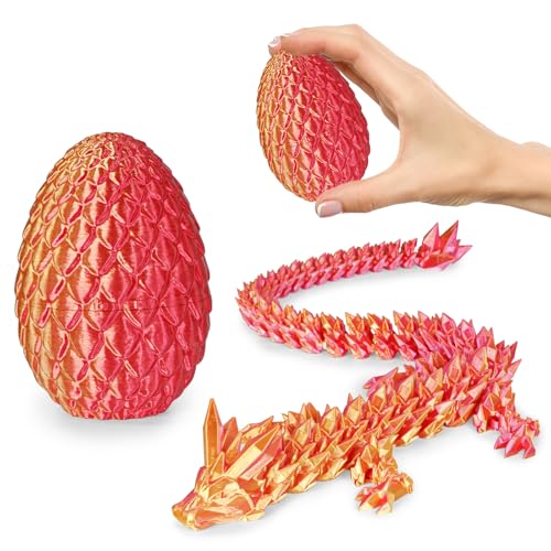 Olee Odee Small Dragon Eggs with Dragon Inside 3D Printed Surprise Funny Gifts for Kids Articulated Dragon Fidget Toys for Adults Executive Desk Toys Office Room Dcor Orange Red - Image 1