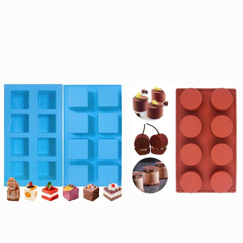 Husaini Mart HUSAINI MART 8 Cavity Slot Tall Cylinder Silicone Mould and Square Cube Mold for Mousse Cake French Dessert Chocolate Brownie Ice Cream Truffle Jelly Cookie macroon Pudding Jello Muffin  - Image 1