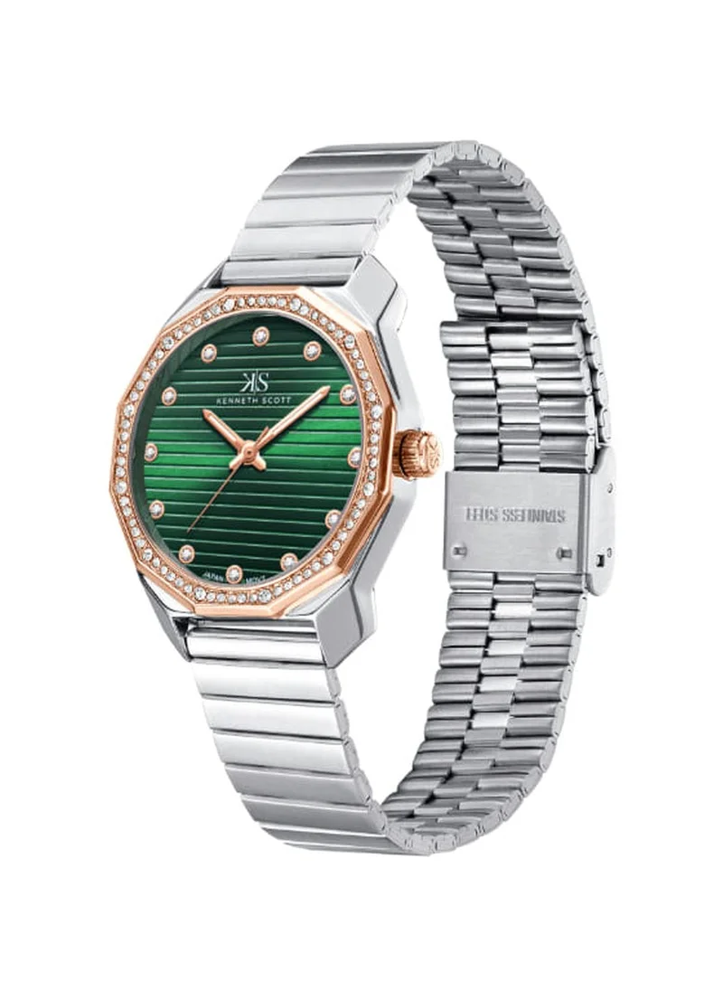 KENNETH SCOTT Kenneth Scott K24505-KBKH Women's Analog Display Watch & Stainless Steel Strap Silver