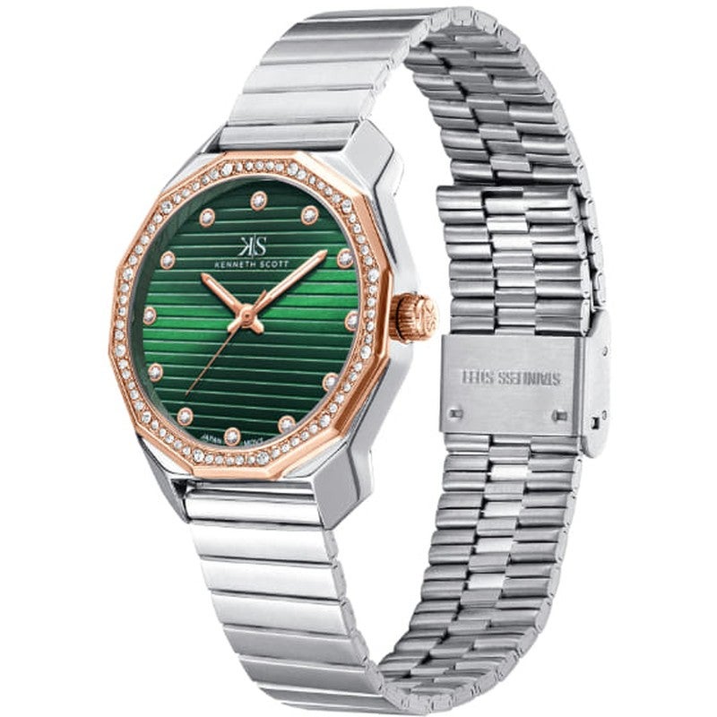 Kenneth Scott K24505-KBKH Women's Analog Display Watch & Stainless Steel Strap Silver - Image 3