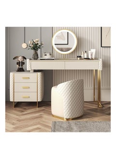 AWD Vanity Table Elegant Dressing Table with Chair and Mirror, Solid Wood White Make up Table Vanity Desk Flip Swivel Mirror Storage Drawers for Bedroom Furniture Women's Dresser Gift  - Image 1
