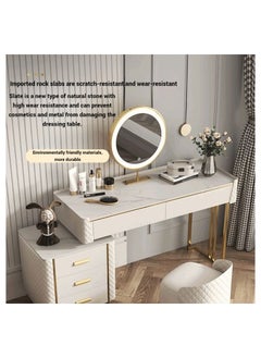 AWD Vanity Table Elegant Dressing Table with Chair and Mirror, Solid Wood White Make up Table Vanity Desk Flip Swivel Mirror Storage Drawers for Bedroom Furniture Women's Dresser Gift  - Image 2