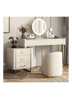 AWD Vanity Table Elegant Dressing Table with Chair and Mirror, Solid Wood White Make up Table Vanity Desk Flip Swivel Mirror Storage Drawers for Bedroom Furniture Women's Dresser Gift  - Image 4