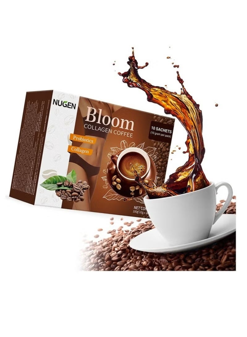 NUGEN Bloom Collagen Coffee – 100% Organic Beauty Coffee with Collagen, Antioxidants & Probiotics – Supports Skin Elasticity, Radiance & Daily Wellness | 10 Sachets - Image 2