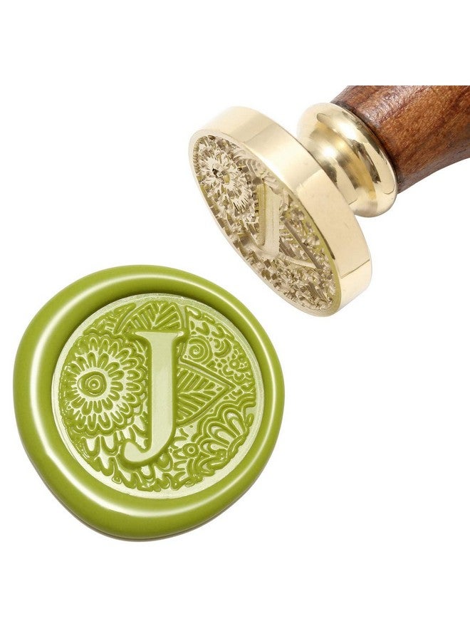 Yoption Letter J Wax Seal Stamp Yoption Brass Head Botanical Alphabet Initial Sealing Stamp With Wooden Handle - Image 1