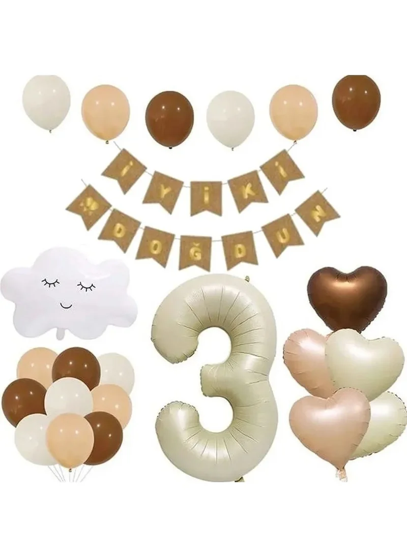 Bkmc Cream Age, Cloud and Heart Foil Balloon Set Birthday Set Decoration