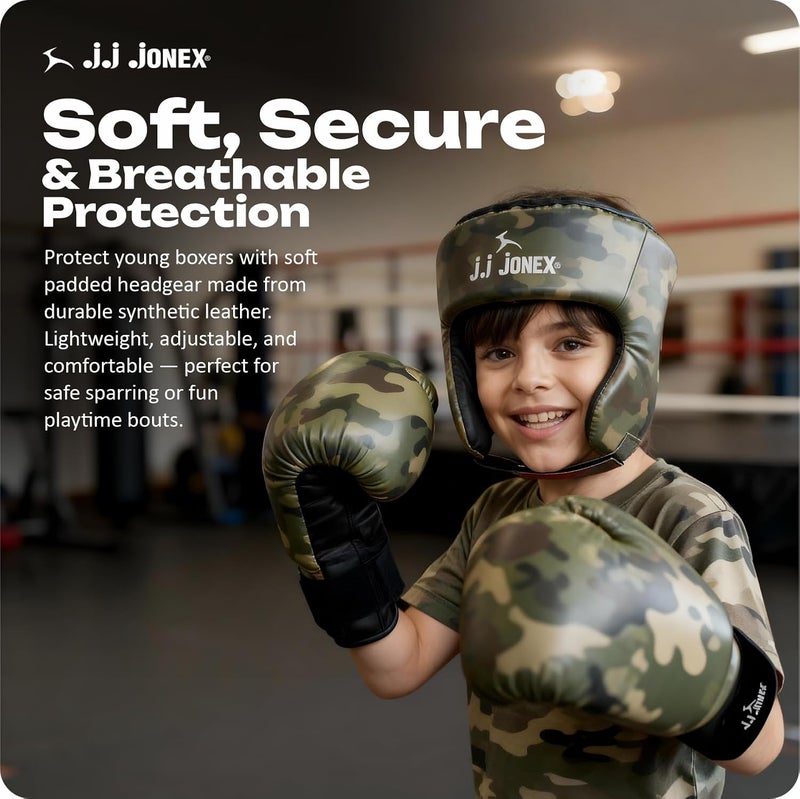 Jonex مجموعة حقيبة الملاكمة للأطفال من JJ Sports - حقيبة ملاكمة ثقيلة، قفازات، MMA، معدات تدريب في المنزل وفنون القتال | للأولاد والبنات من عمر 3 4 5 6 7 8 سنوات | لون تمويه | - Image 4