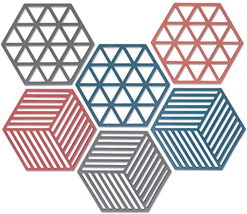 SIYANSHU Silicone Trivet Mats Hot Pads Heat Resistant Bowl Mats Dish Mats Drink Coasters Non-Slip Pot Holders for Home Kitchen Dining Table Decoration (Pack of-6, Mix Line&Triangle) - Image 1
