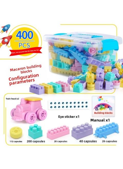 Children's Plastic Building Blocks Table Puzzle Assembled Assembled Toys Puzzle Large Particles Large Baby Intelligence Development Brain-Color:400 Pieces Of Macaron Color [storage Box + Instruction Manual + Eye Stickers + 2 Locomotive Heads] B