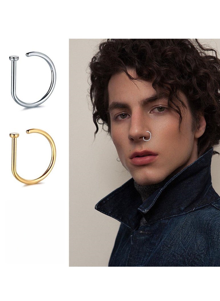 Winner 2 Pieces Stainless Steel Nose Rings Open Earrings Body Piercing Jewelry for Adults Piercing Jewelry, Body Piercing Rings, Body Piercing Rings for Women (Gold and Silver) - Image 5