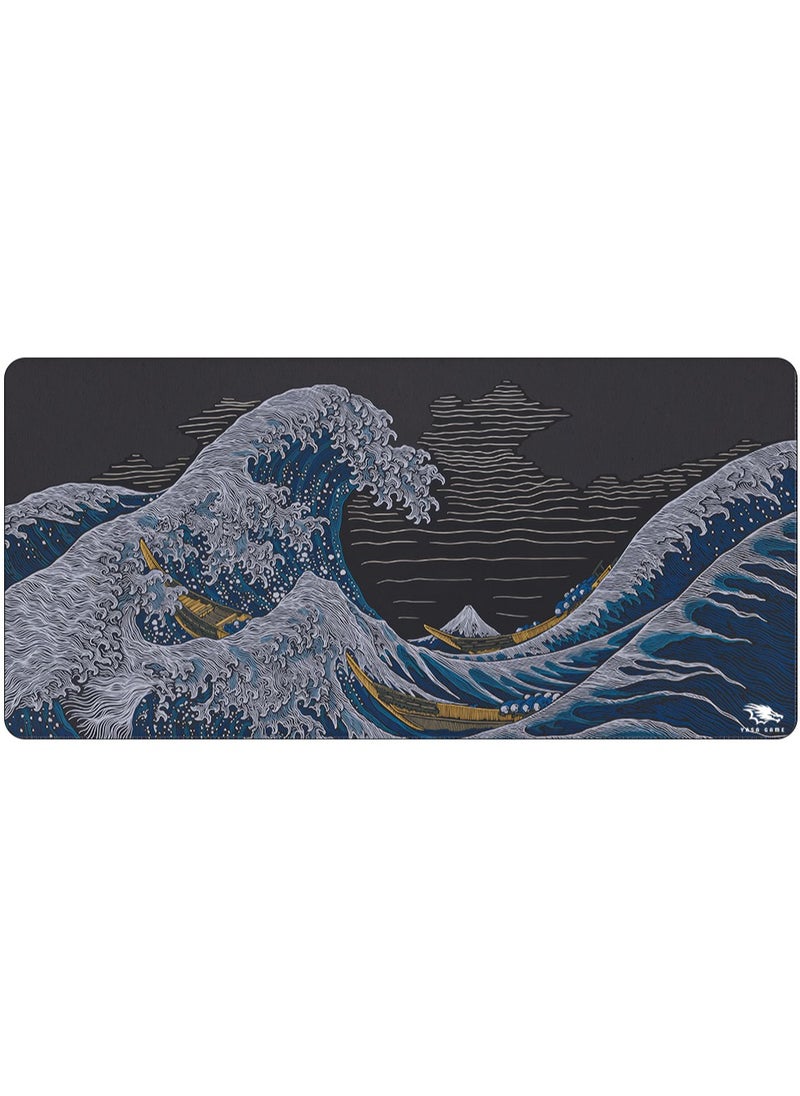 YASA GAME - Extended Large Gaming Mouse Pad 120 X 60 cm XXL Full Desk Art style & Mousepad Non-Slip Rubber Base Big Keyboard Mat with Stitched Edges water resist for Gaming from Yasa ( Wave ) - Image 1