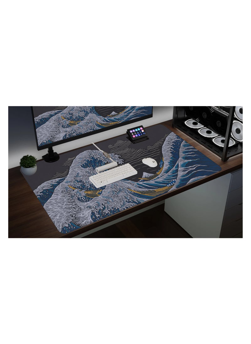 YASA GAME - Extended Large Gaming Mouse Pad 120 X 60 cm XXL Full Desk Art style & Mousepad Non-Slip Rubber Base Big Keyboard Mat with Stitched Edges water resist for Gaming from Yasa ( Wave ) - Image 1