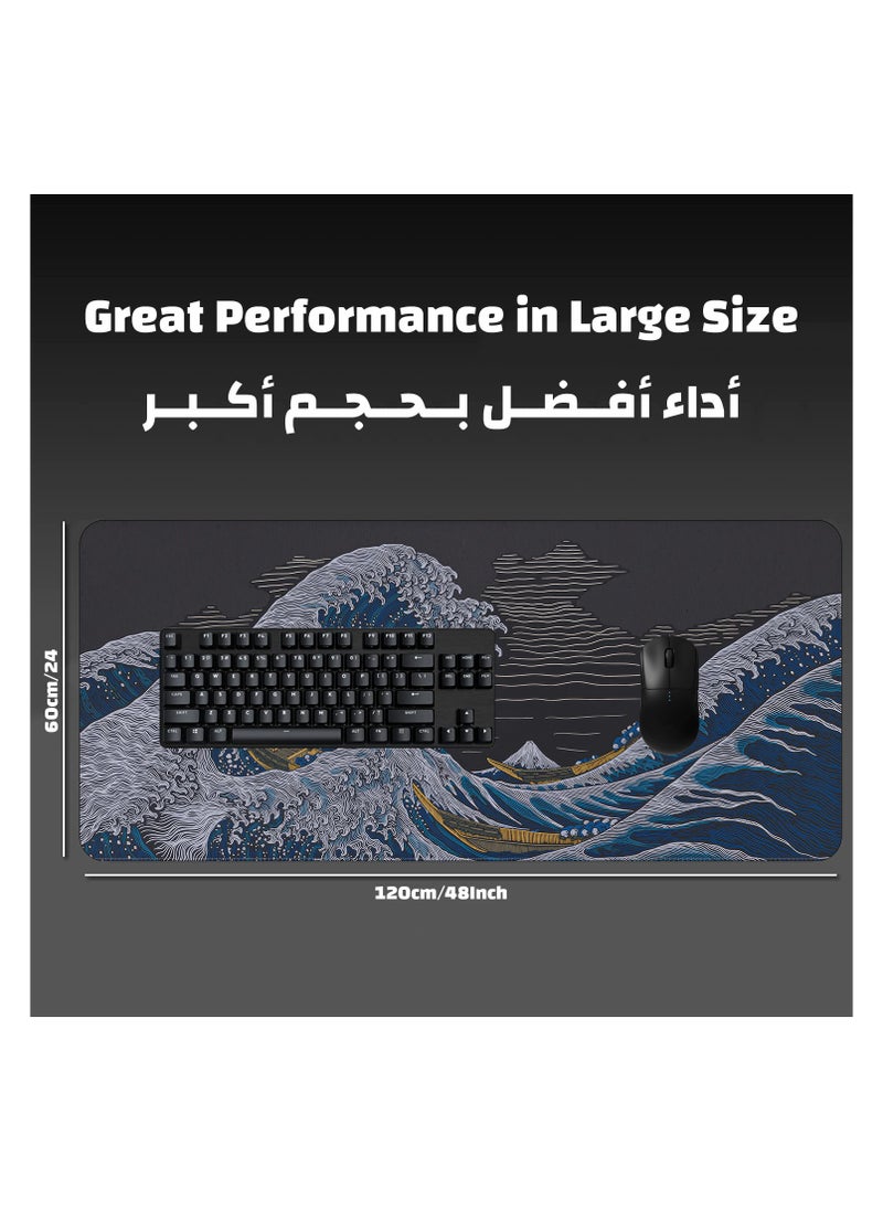 YASA GAME - Extended Large Gaming Mouse Pad 120 X 60 cm XXL Full Desk Art style & Mousepad Non-Slip Rubber Base Big Keyboard Mat with Stitched Edges water resist for Gaming from Yasa ( Wave ) - Image 1