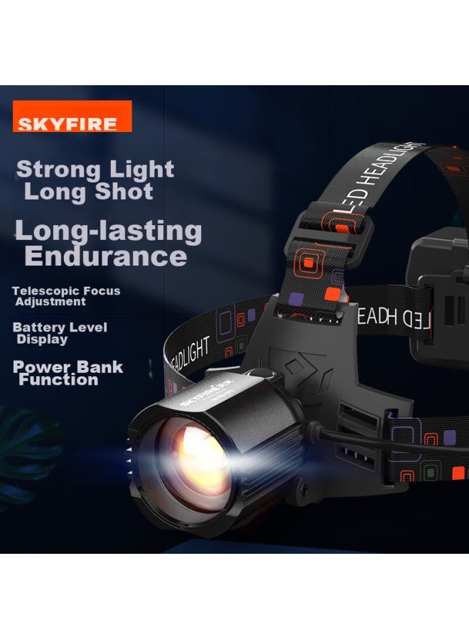 Skyfire Headlamp, High Brightness, Long Battery Life, Rechargeable, Head-mounted, For Construction Sites, Mines, Night Fishing, High-power Outdoor Use, Beach Combing, Fishing - Image 1