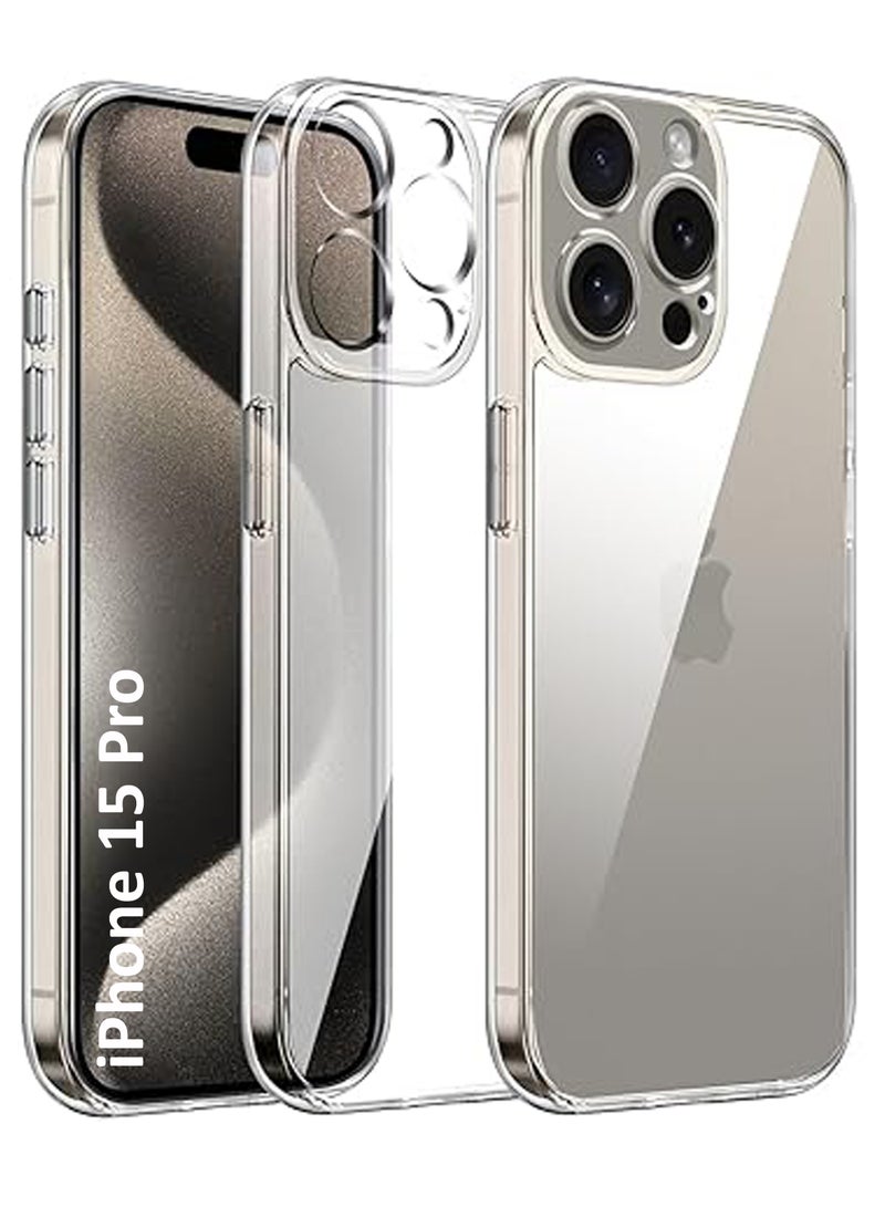 Soft Flexible Transparent Silicone Protective Back Case Cover for iPhone 15 Pro-Transparent - Image 1