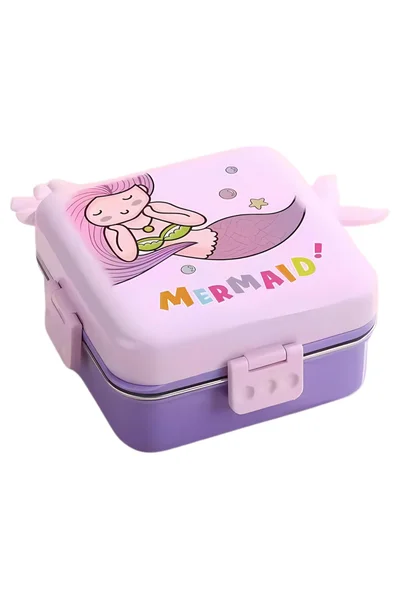 Mobcos Mobcos Kids Lunch Box Stainless Steel Insulated – Double Decker Leakproof Bento Box with Spoon, Soup Bowl, Dishwasher Safe, for School or Travel– Ideal for Children (Mermaid Purple)