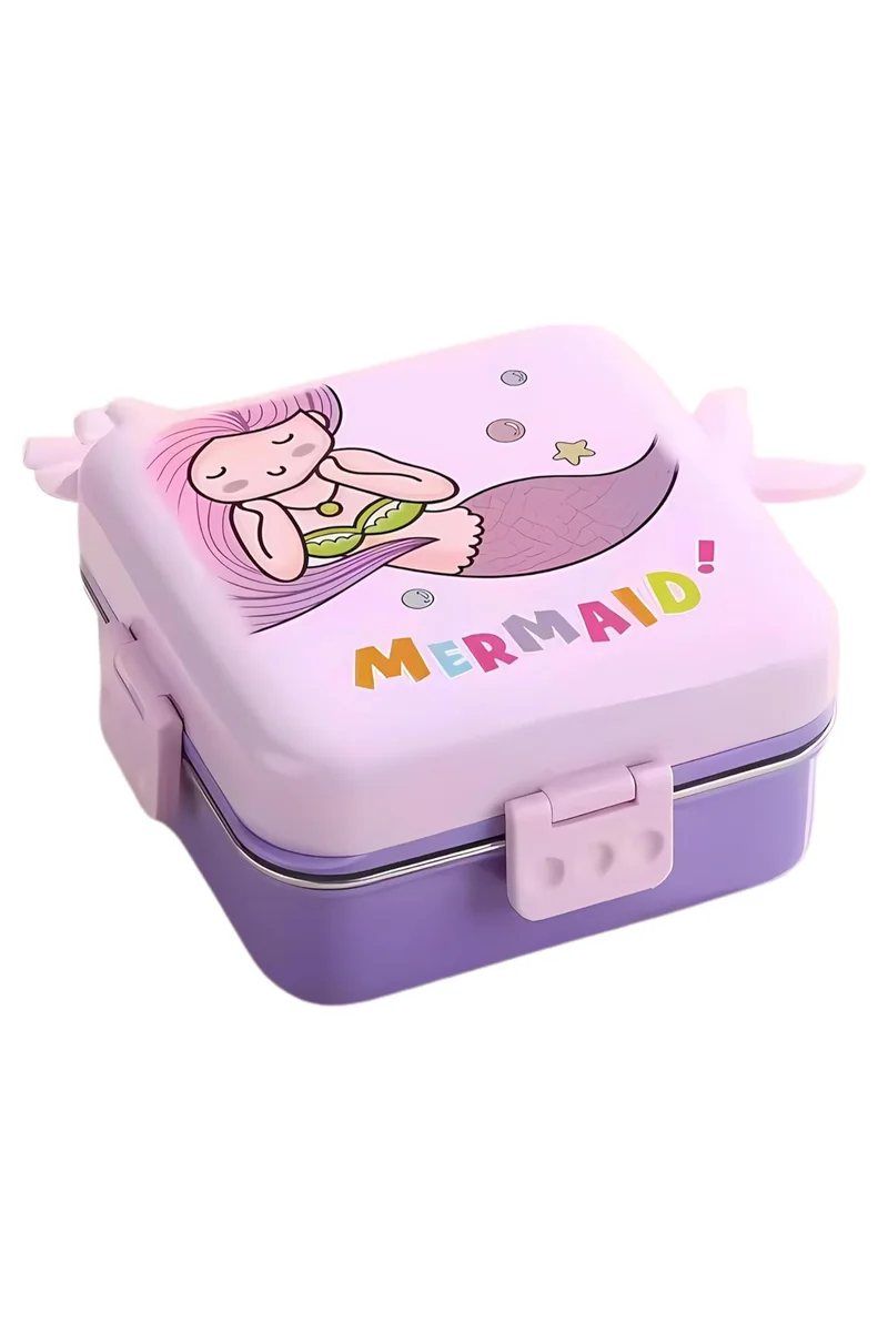 Mobcos Mobcos Kids Lunch Box Stainless Steel Insulated – Double Decker Leakproof Bento Box with Spoon, Soup Bowl, Dishwasher Safe, for School or Travel– Ideal for Children (Mermaid Purple)