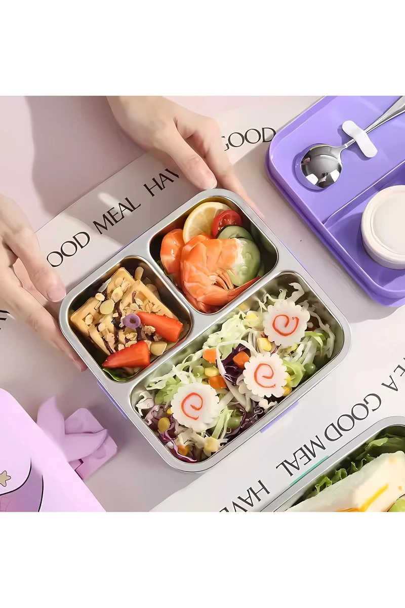 Mobcos Mobcos Kids Lunch Box Stainless Steel Insulated – Double Decker Leakproof Bento Box with Spoon, Soup Bowl, Dishwasher Safe, for School or Travel– Ideal for Children (Mermaid Purple)