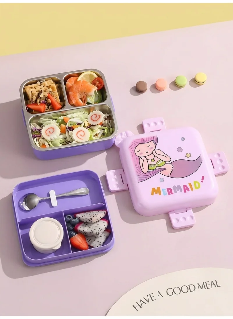 Mobcos purple Mobcos Kids Lunch Box Stainless Steel Insulated – Double Decker Leakproof Bento Box with Spoon, Soup Bowl, Dishwasher Safe, for School or Travel– Ideal for Children (Mermaid Purple)  | Best Price UAE