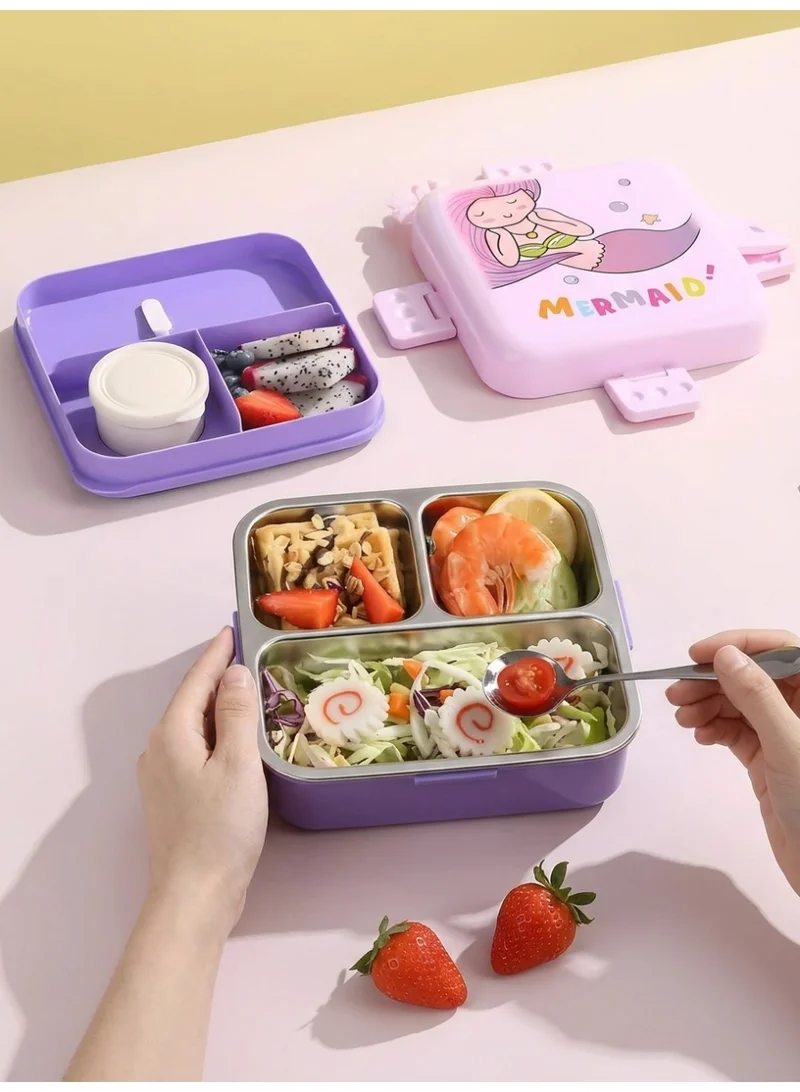 Mobcos purple Mobcos Kids Lunch Box Stainless Steel Insulated – Double Decker Leakproof Bento Box with Spoon, Soup Bowl, Dishwasher Safe, for School or Travel– Ideal for Children (Mermaid Purple)  | Best Price UAE