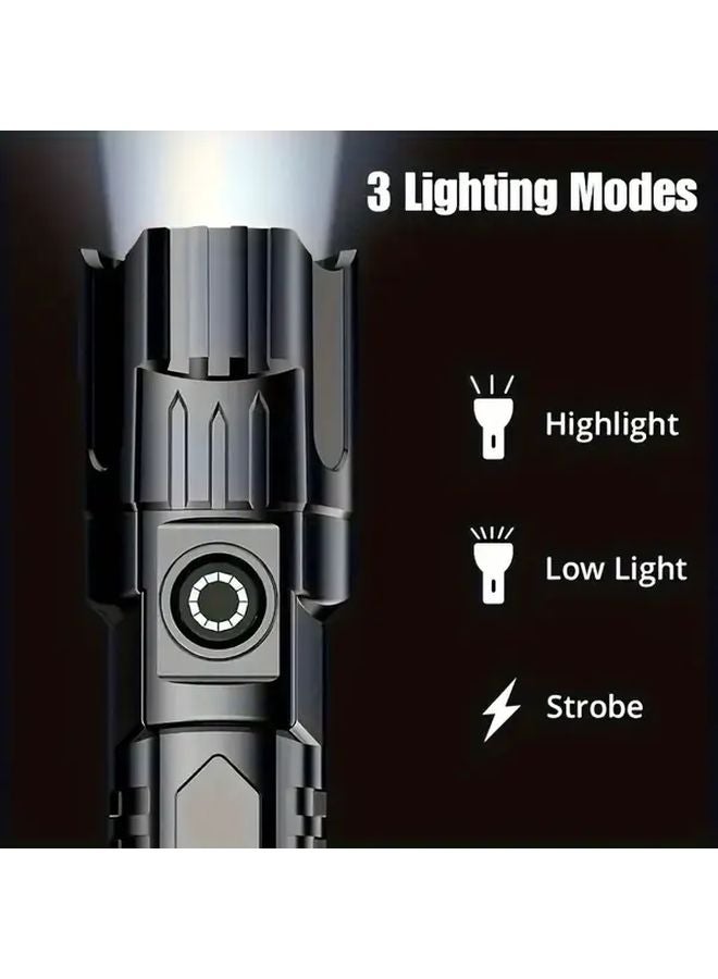Black Ultra Bright LED Flashlight High Lumen Tactical Torch 3 Modes Zoom Portable Camping Light Rechargeable Battery - Image 5