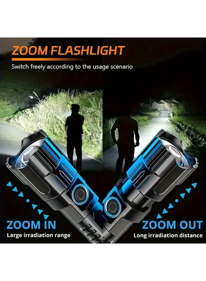 Black Ultra Bright LED Flashlight High Lumen Tactical Torch 3 Modes Zoom Portable Camping Light Rechargeable Battery - Image 3
