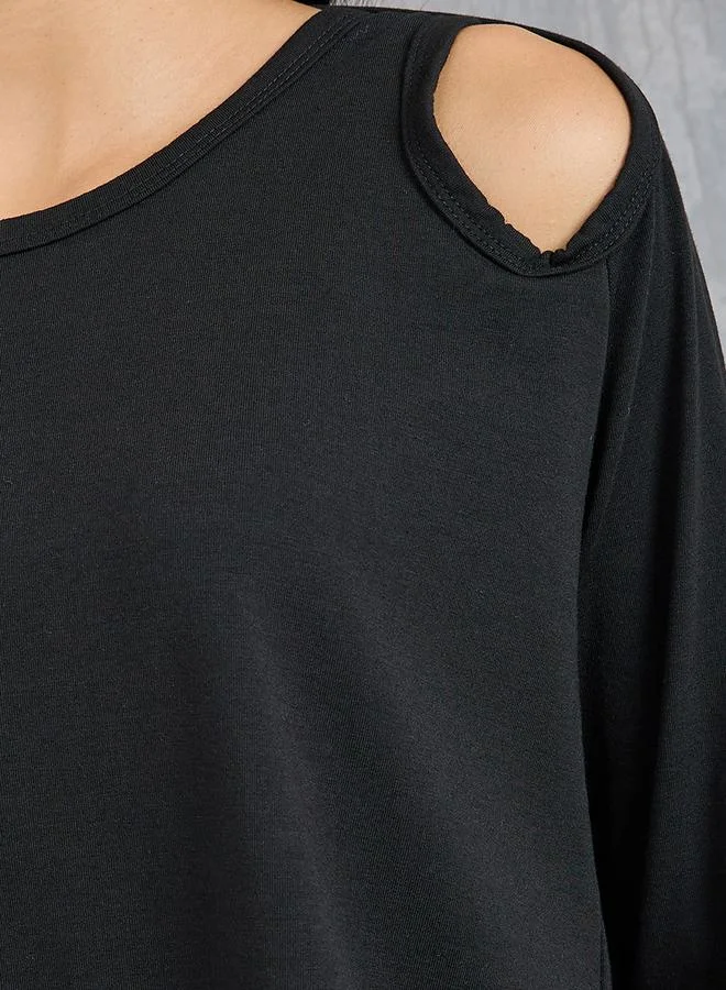 Take Two Cut-Out Shoulder Detail Curved Hem T-Shirt