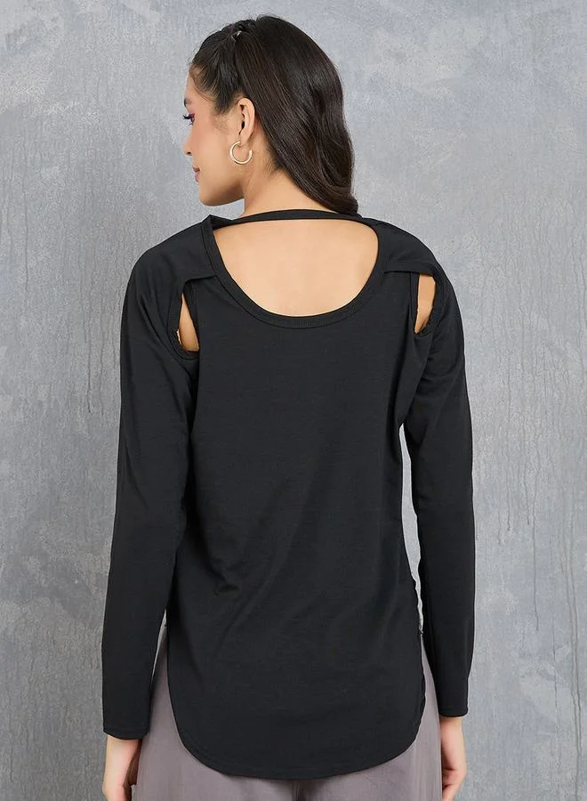 Take Two Cut-Out Shoulder Detail Curved Hem T-Shirt