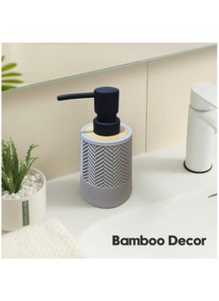 Happy Home Round Soap Dispenser with Bamboo Touch Perfect for Kitchen and Bathroom 250ml-Grey  - Image 2