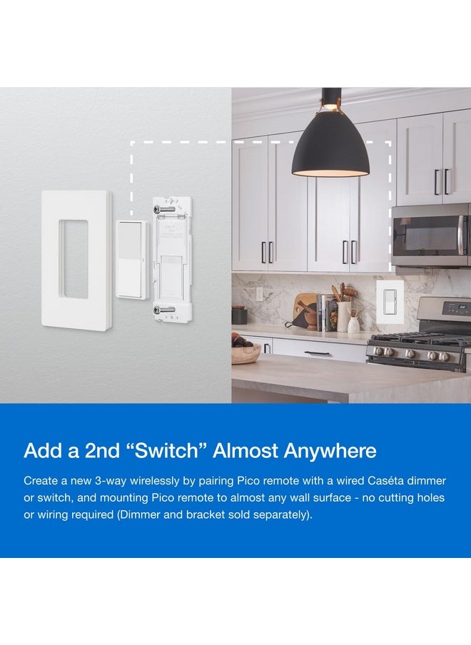 LUTRON Lutron Paddle Pico Remote for Caseta Smart Dimmers/Switches, On/Off Control, for Table Top or Wallmount Use, PJ2-P2B-GWH, White  - Image 2
