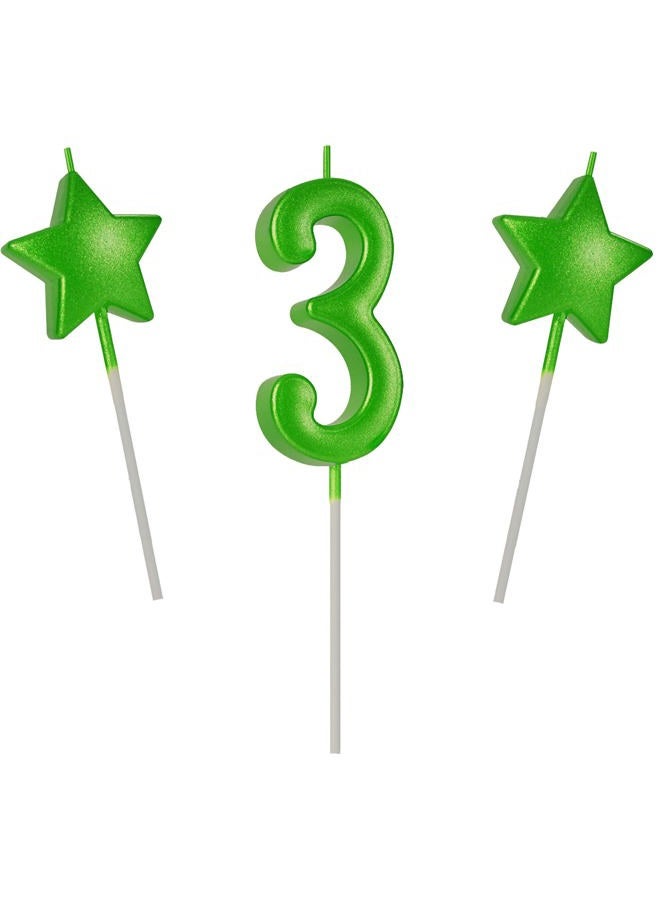 Willcan 2.75in Green Number 3 Birthday Candles, Glitter Green Happy Birthday Cake Cupcake Toppers Decoration and Celebrating for Adults/Kids Party Baking (2.75in Number 3) - Image 1