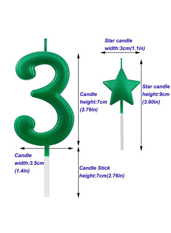 Willcan 2.75in Green Number 3 Birthday Candles, Glitter Green Happy Birthday Cake Cupcake Toppers Decoration and Celebrating for Adults/Kids Party Baking (2.75in Number 3) - Image 2