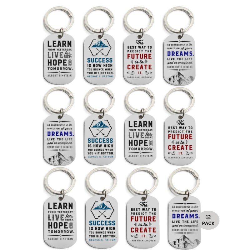 Inkstone Motivational Keychains 12-Pack with Inspirational Quotes - Perfect for Teacher Appreciation, Nurses Week Gifts, and Bulk Keychain Accessories - Dogtag Keychain & Key Chain Design - Image 1
