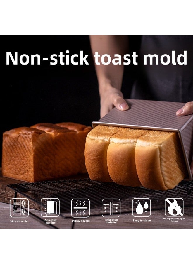 Toast Mold Non-stick 450g Bag Mold With Lid Surface Household Baking Oven Baking Bread Non-stick Toast Box-Specifications:Family Clothing★(pack Of Two) 450g Golden Carbon Steel Toast Box [with Lid]-Color:Default Items - Image 5