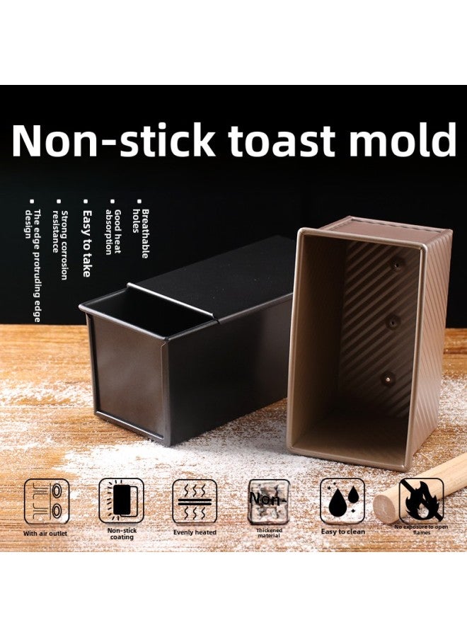 Toast Mold Non-stick 450g Bag Mold With Lid Surface Household Baking Oven Baking Bread Non-stick Toast Box-Specifications:Family Clothing★(pack Of Two) 450g Golden Carbon Steel Toast Box [with Lid]-Color:Default Items - Image 3