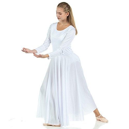 Danzcue Womens Praise Loose Fit Full Length Long Sleeve Dance Dress, White, Medium - Image 4