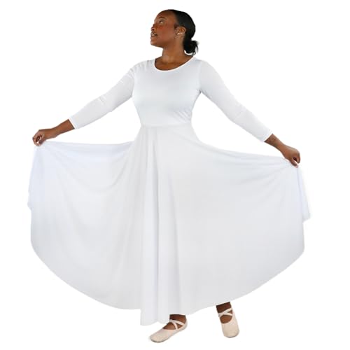 Danzcue Womens Praise Loose Fit Full Length Long Sleeve Dance Dress, White, Medium - Image 5