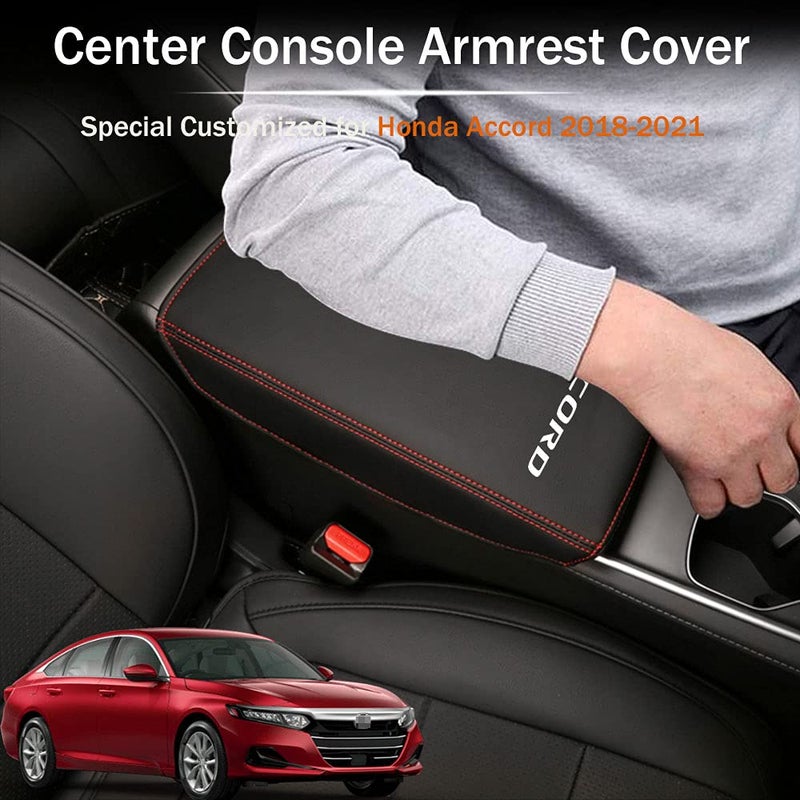LEXLEY Armrest Box Cover Center Console Pad Waterproof Anti-Scratch Leather Protector Covers For Honda Accord 2018 2019 2020 2021 2022-Red Stitches - Image 2