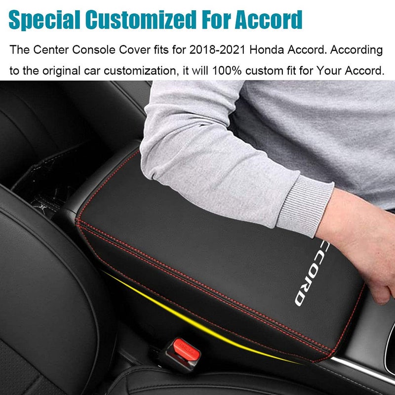 LEXLEY Armrest Box Cover Center Console Pad Waterproof Anti-Scratch Leather Protector Covers For Honda Accord 2018 2019 2020 2021 2022-Red Stitches - Image 3
