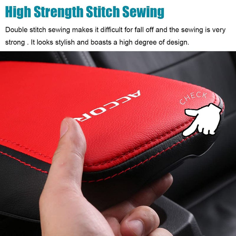 LEXLEY Armrest Box Cover Center Console Pad Waterproof Anti-Scratch Leather Protector Covers For Honda Accord 2018 2019 2020 2021 2022-Red Stitches - Image 4