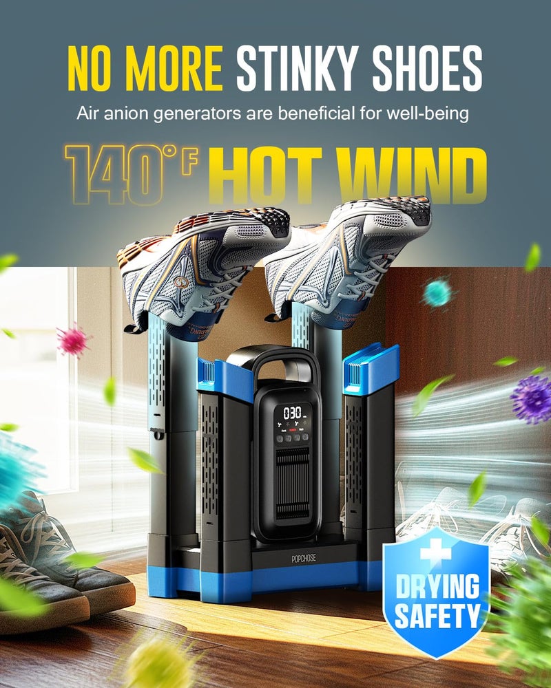 POPCHOSE Heavy-Duty Boot Dryer, Upgraded Shoe Dryer Helps Reduce Odor, Glove & Boot Warmer, Fast 1.5-Hour Drying Dual Dir Duct with Heating Blower, Silent & Adjustable Timer - Image 2