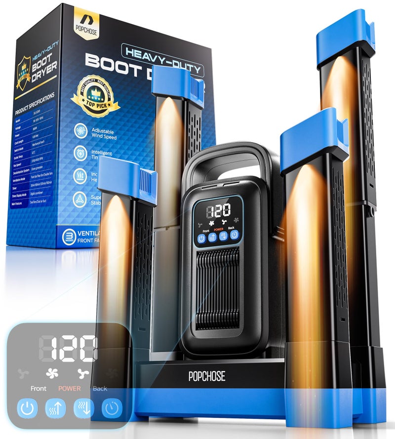 POPCHOSE Heavy-Duty Boot Dryer, Upgraded Shoe Dryer Helps Reduce Odor, Glove & Boot Warmer, Fast 1.5-Hour Drying Dual Dir Duct with Heating Blower, Silent & Adjustable Timer - Image 1